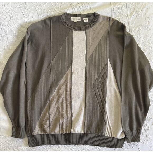 Vintage Pronto Uomo Knit Pullover Sweater Men's XL Long Sleeve Beige Acrylic USA - Picture 1 of 11